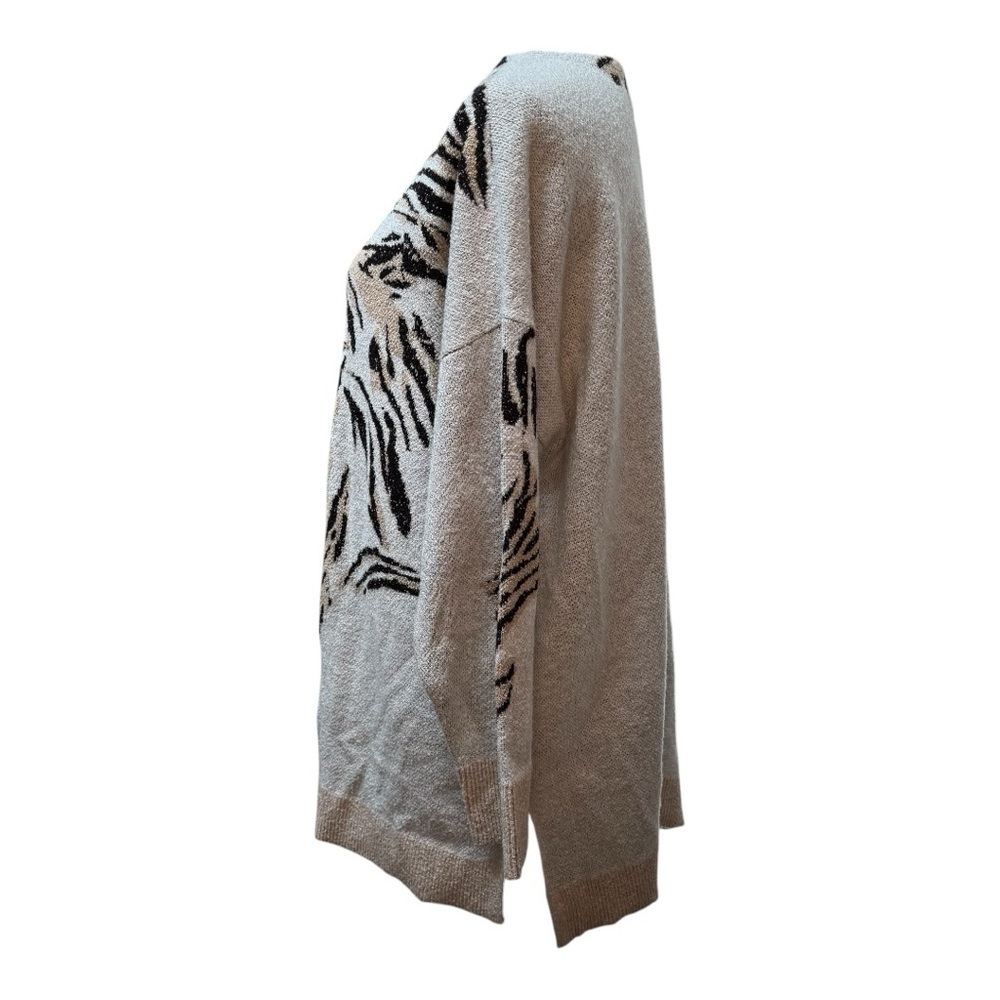 Chicos Tiger Graphic‎ Sweater Women 3P XLP Beige V-Neck Intarsia Knit Tunic - Picture 2 of 8